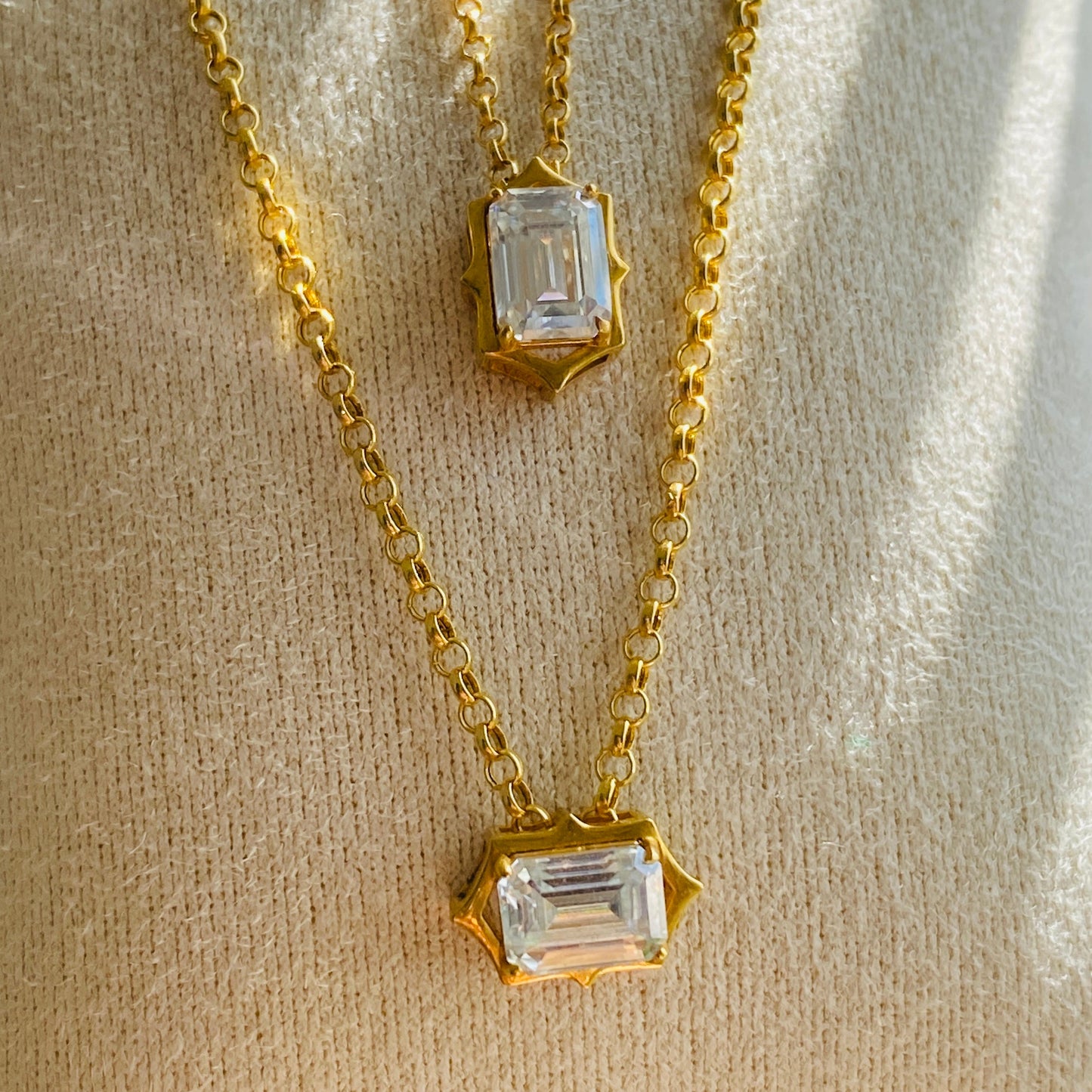 Mom & Daughter Matching Emerald Cut Solitaire Moissanite Necklace Set