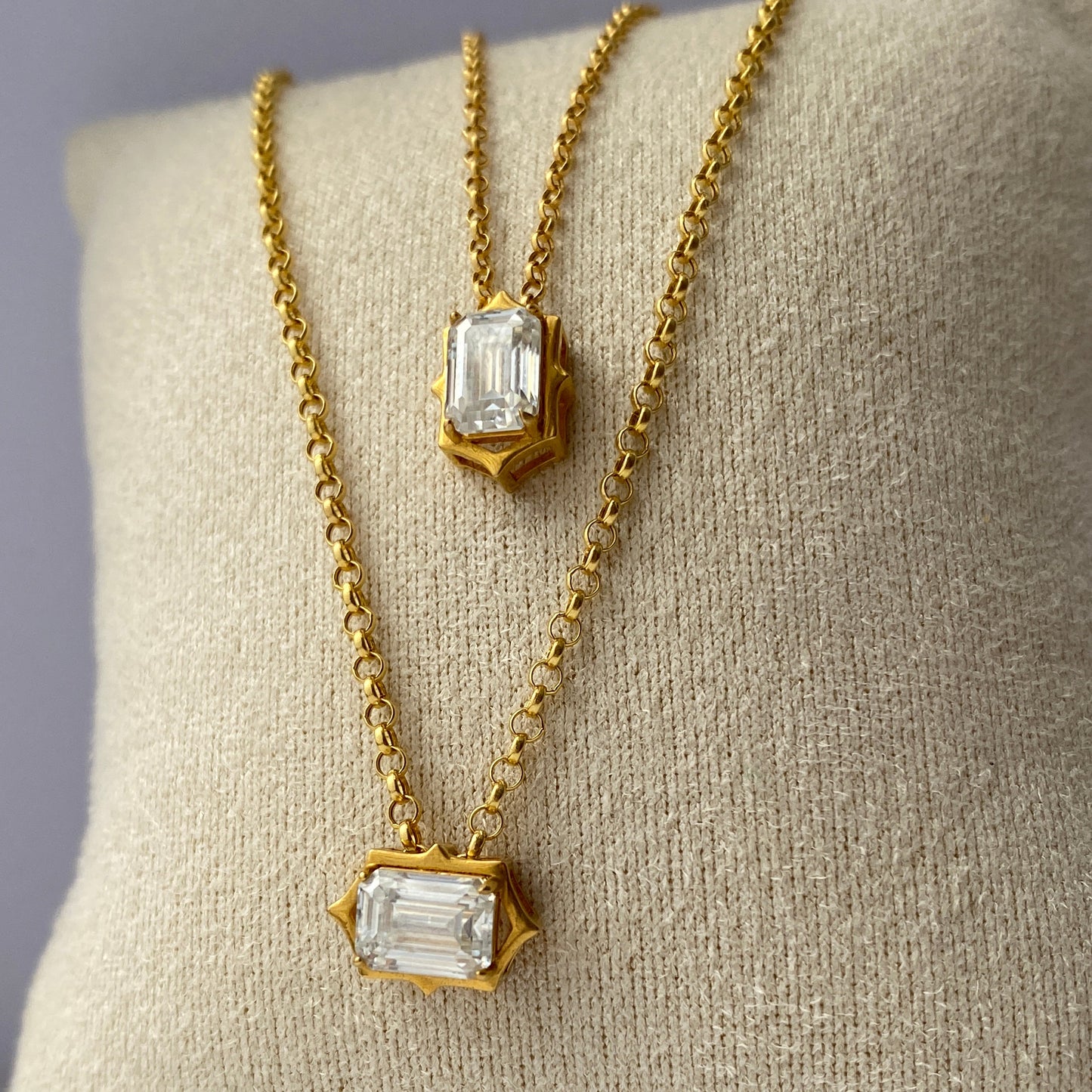 Mom & Daughter Matching Emerald Cut Solitaire Moissanite Necklace Set