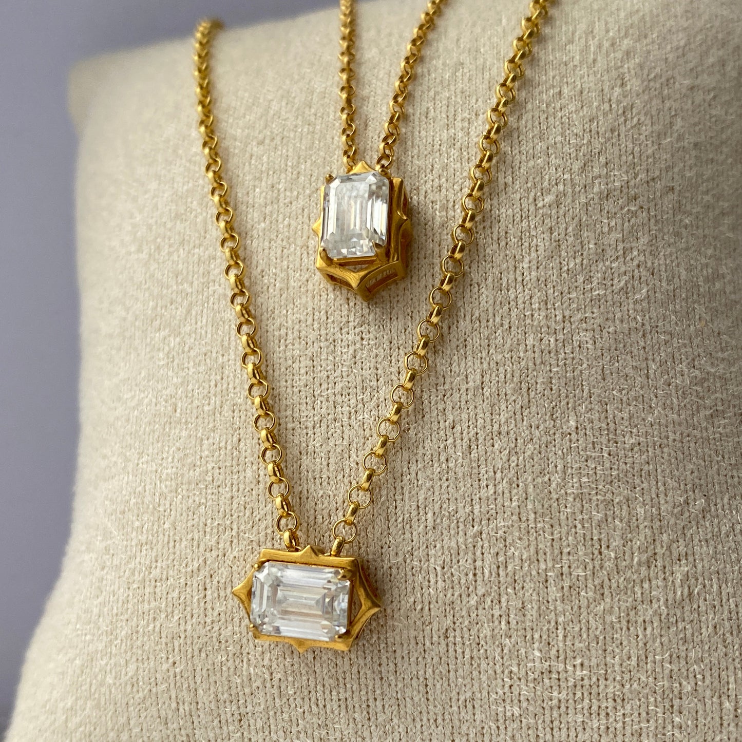 Mom & Daughter Matching Emerald Cut Solitaire Moissanite Necklace Set