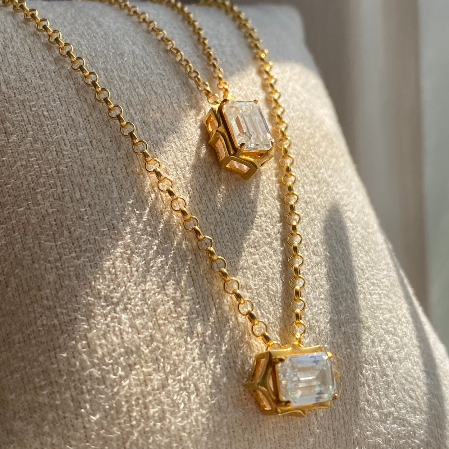 Mom & Daughter Matching Emerald Cut Solitaire Moissanite Necklace Set