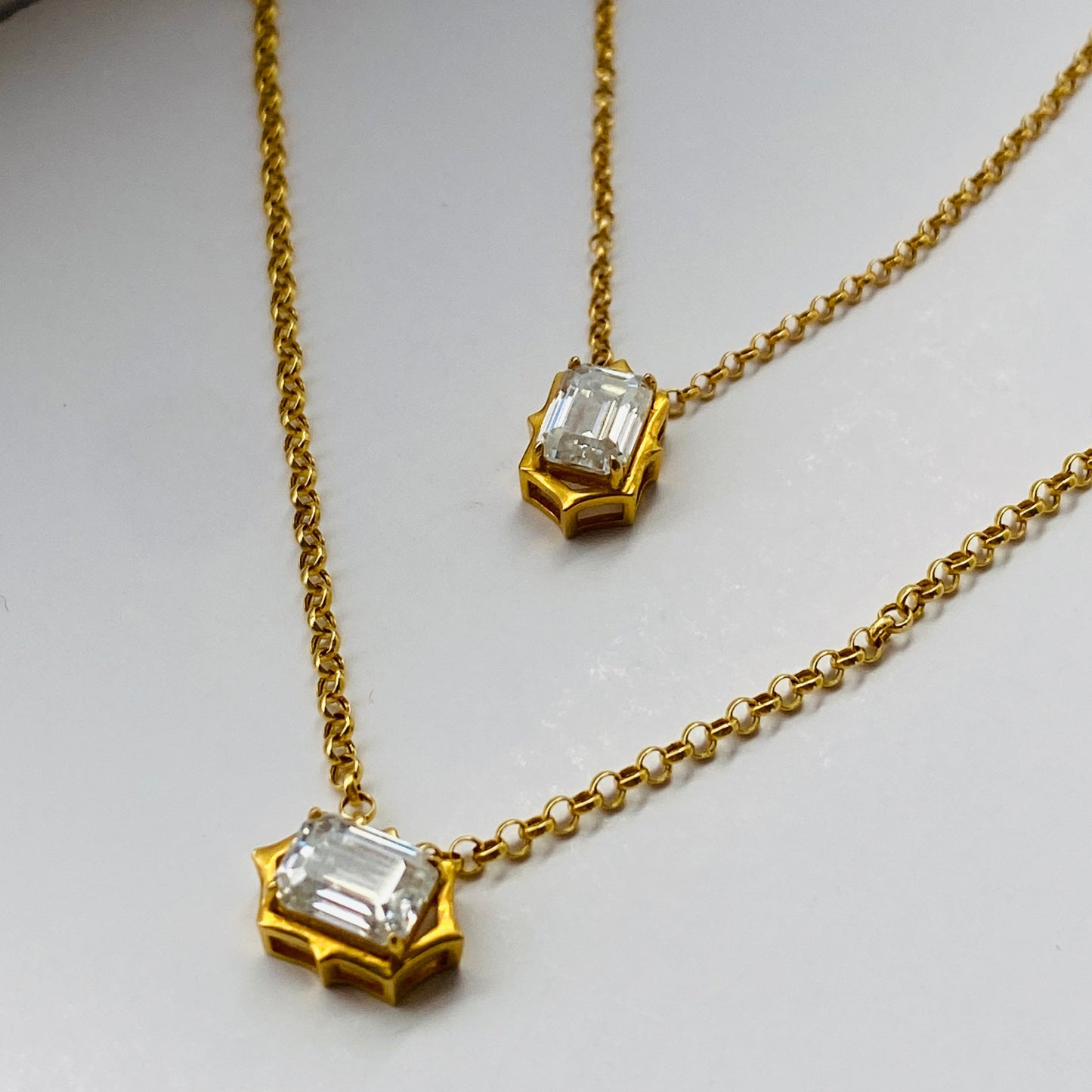 Mom & Daughter Matching Emerald Cut Solitaire Moissanite Necklace Set