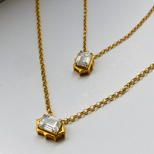Mom & Daughter Matching Emerald Cut Solitaire Moissanite Necklace Set