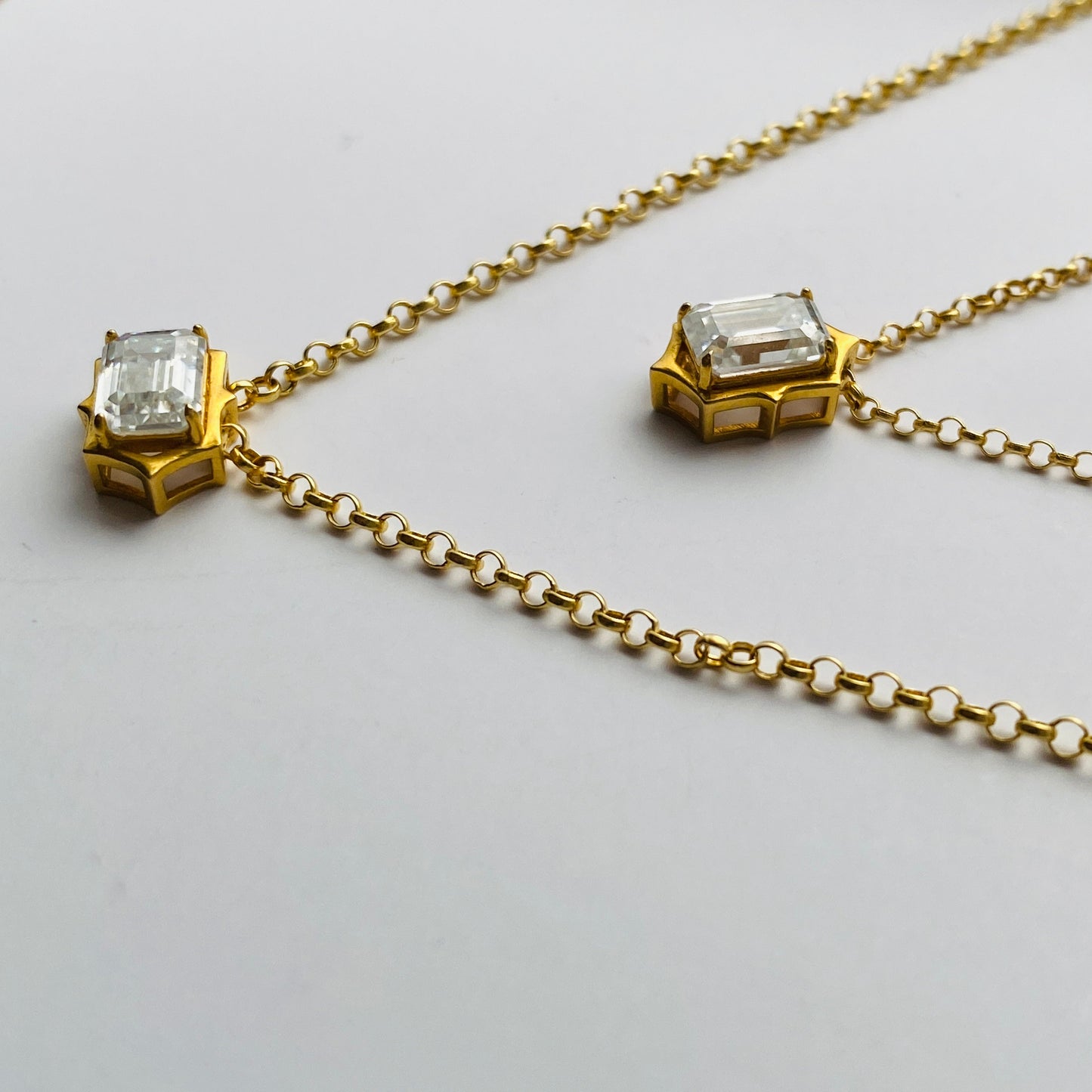 Mom & Daughter Matching Emerald Cut Solitaire Moissanite Necklace Set