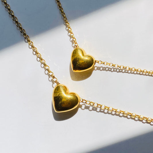 Mom & Daughter Matching Chunky Puff Heart Necklace Set