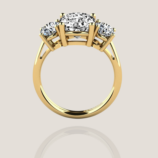 Three Stone Moissanite Engagement Ring in Solid 18K Gold