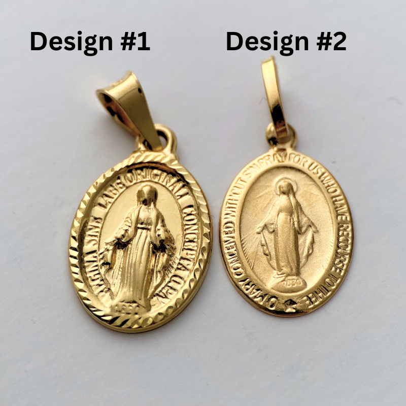 18K Yellow Gold Miraculous Medal Pendant – Virgin Mary Religious Charm